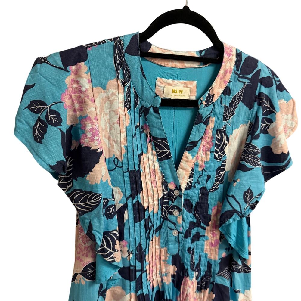 Anthropologie Maeve The Cassandra Maxi Dress Botanical Motif Blue Pink Large - Picture 5 of 9